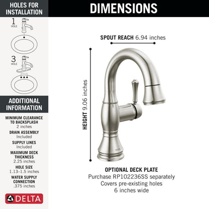 Delta Cassidy Single Handle Pull Down Bathroom Faucet - 597
