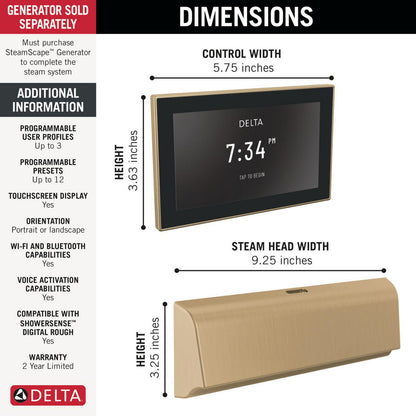 Delta SteamScape Deluxe System Unilateral Digital Steam Package - 5CB-550L