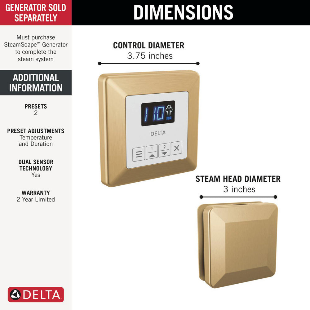 Delta SteamScape Classic System Square Steam Package - 5CH-250T