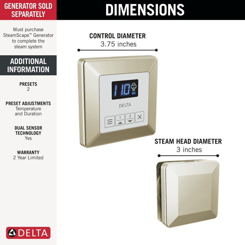 Delta SteamScape Classic System Square Steam Package - 5CH-250T