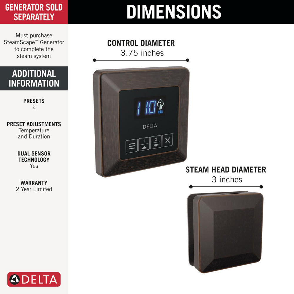Delta SteamScape Classic System Square Steam Package - 5CH-250T