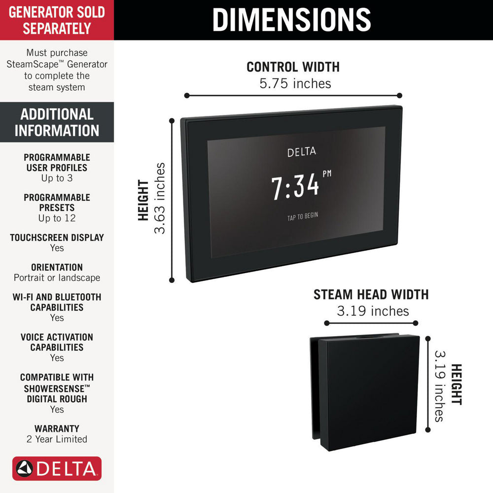 Delta SteamScape Deluxe System Square Digital Steam Package - 5CH