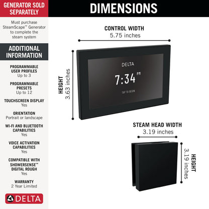 Delta SteamScape Deluxe System Square Digital Steam Package - 5CH