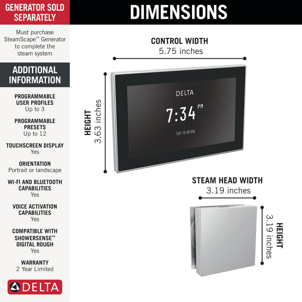 Delta SteamScape Deluxe System Square Digital Steam Package - 5CH