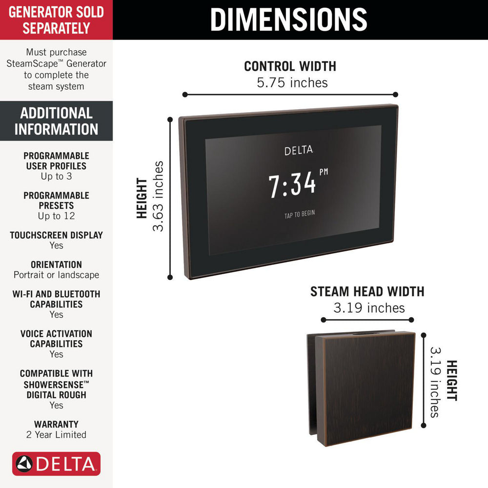 Delta SteamScape Deluxe System Square Digital Steam Package - 5CH