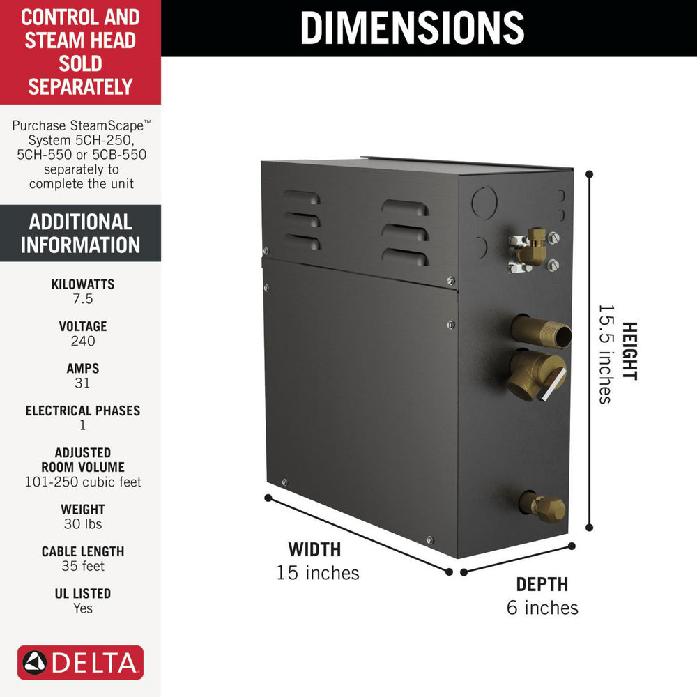 Delta SteamScape 7.5kW Steam Generator 240V 1ph - 5GE-SMP07