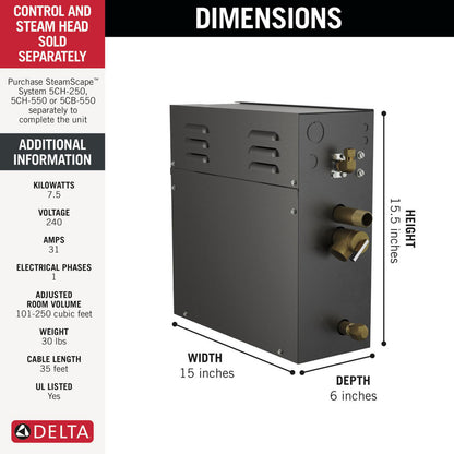 Delta SteamScape 7.5kW Steam Generator 240V 1ph - 5GE-SMP07