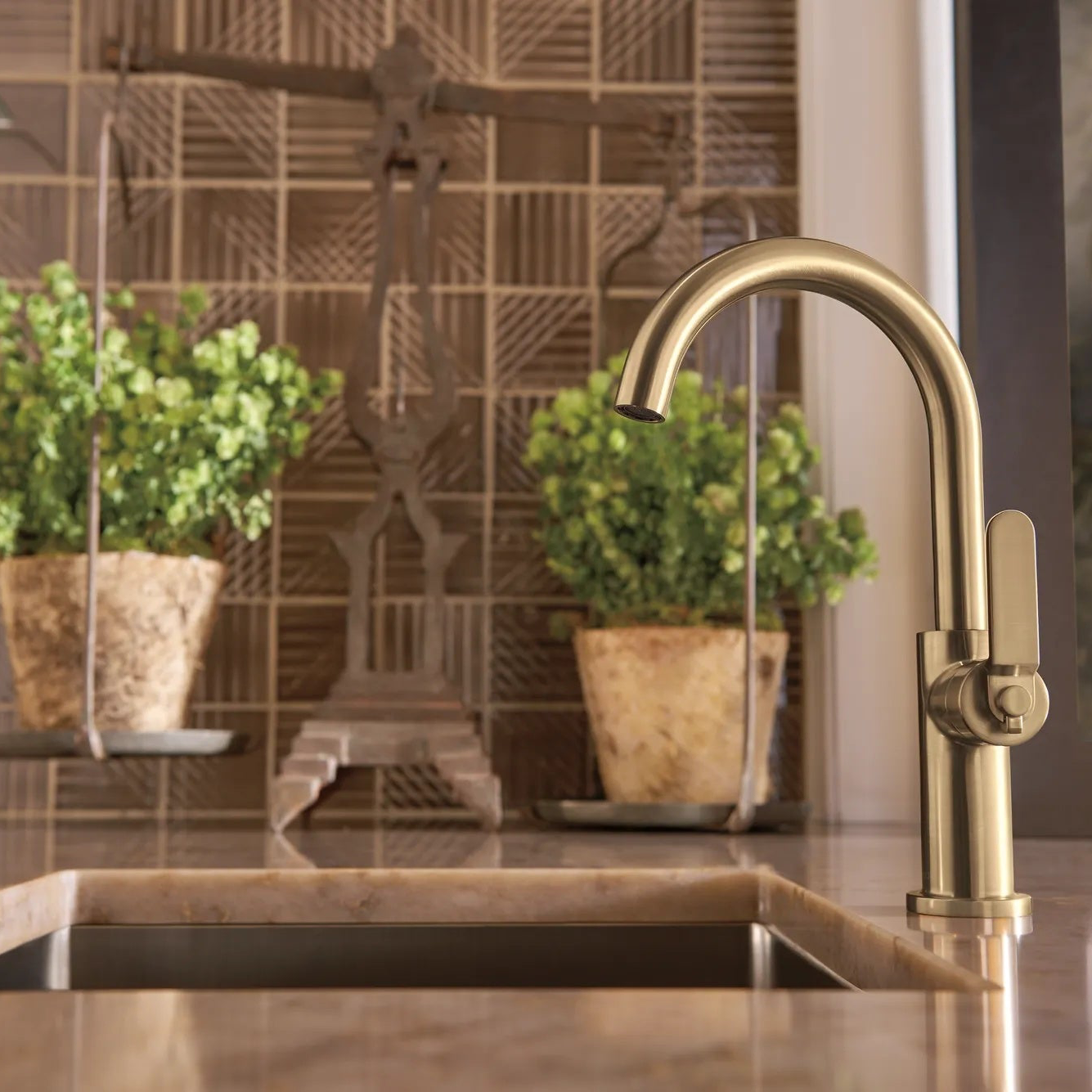Brizo Litze Bar Faucet with Arc Spout and Industrial Handle Kit - 61044LF