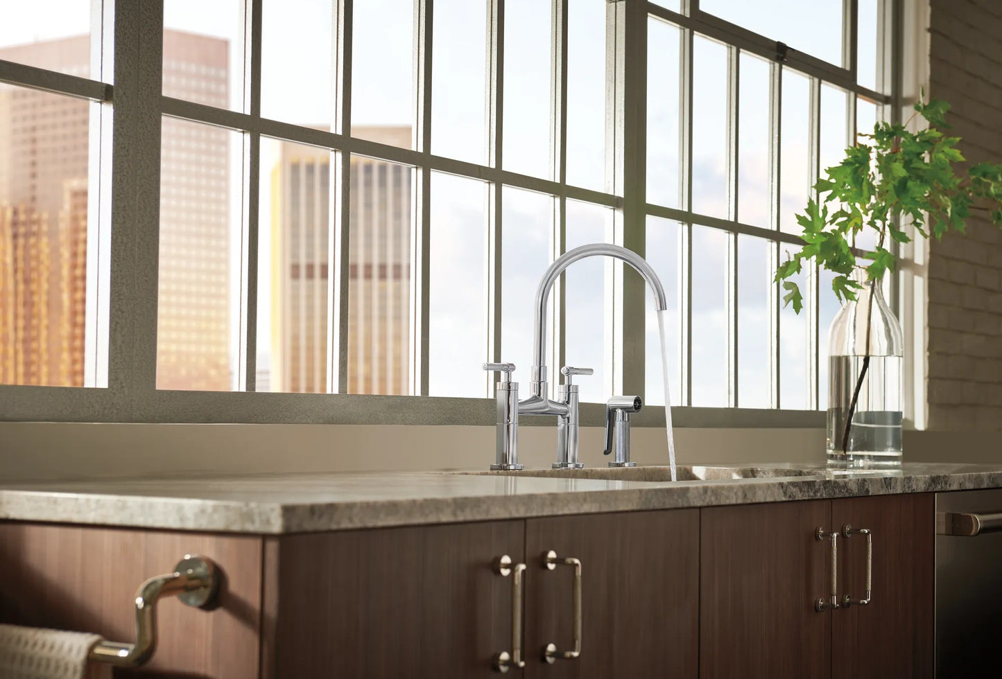 Brizo Litze Bridge Faucet with Arc Spout and Knurled Handle - 62543LF