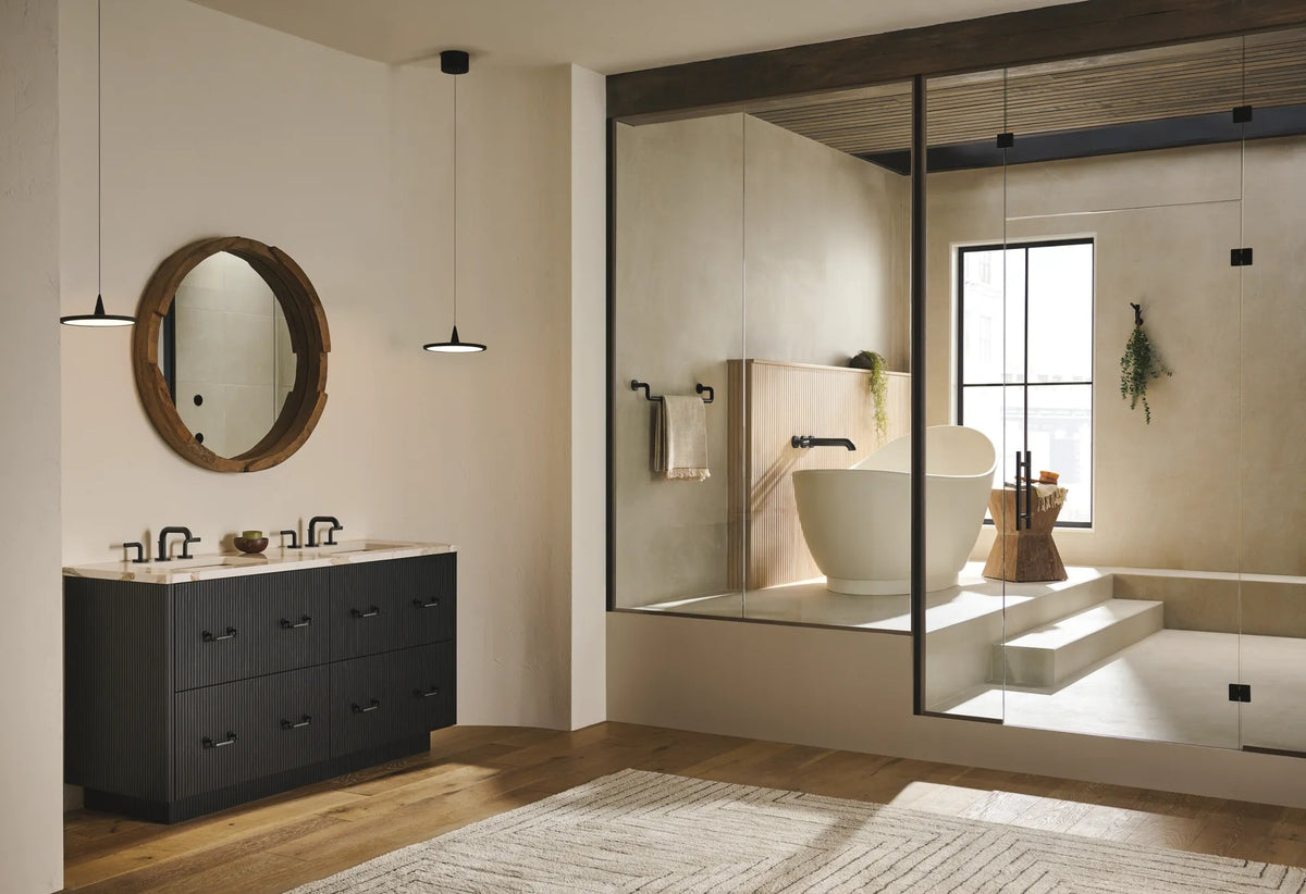 Brizo T70435 BL, installation inspiration; additional fixtures and separately required components shown are sold separately.