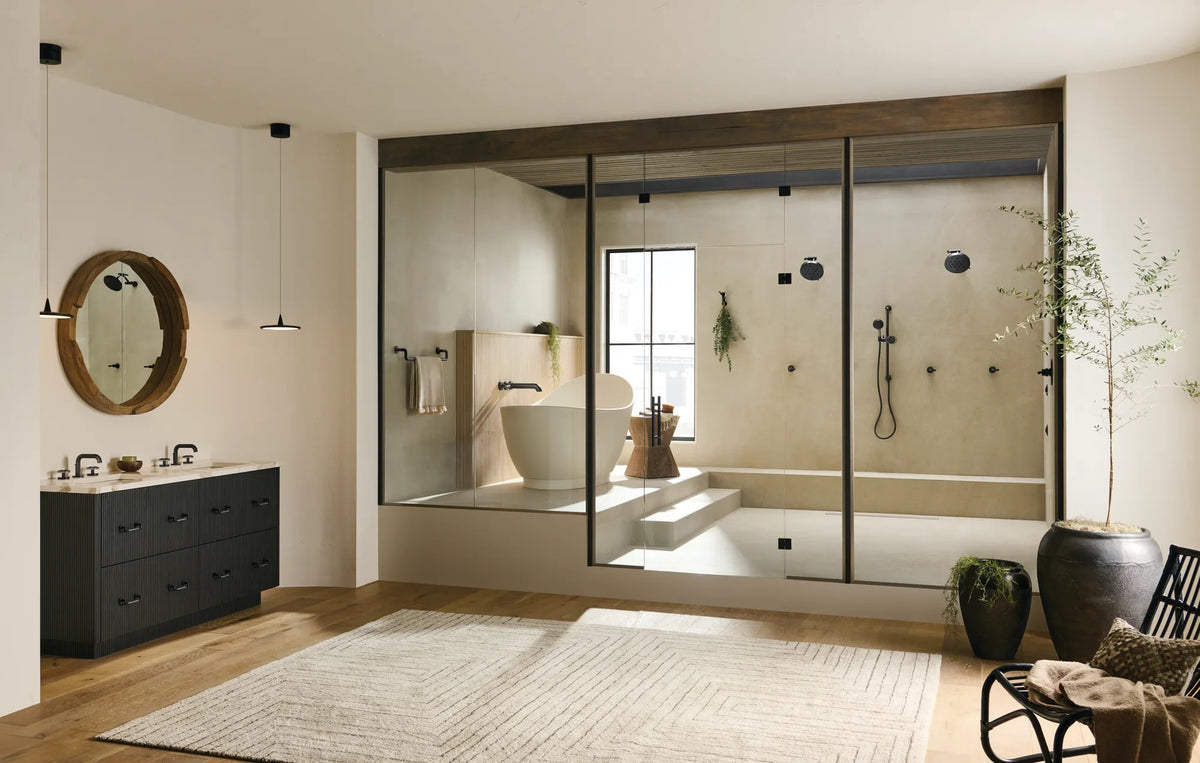 Brizo T70435 BL, installation inspiration; additional fixtures and separately required components shown are sold separately.