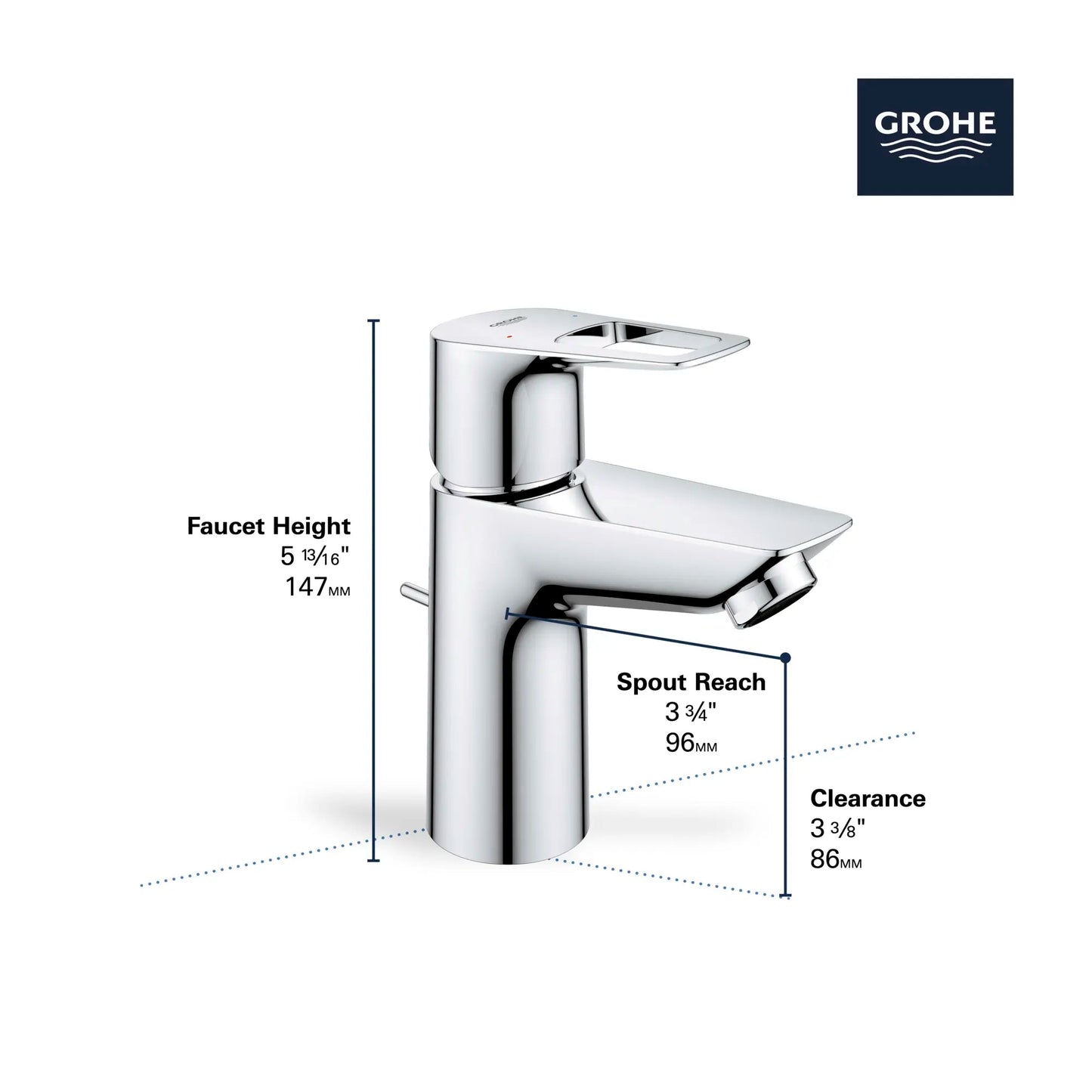 Grohe BauLoop Single Hole Single-Handle S-Size Bathroom Faucet, 1.2 GPM (4.5 L/min) - 23084