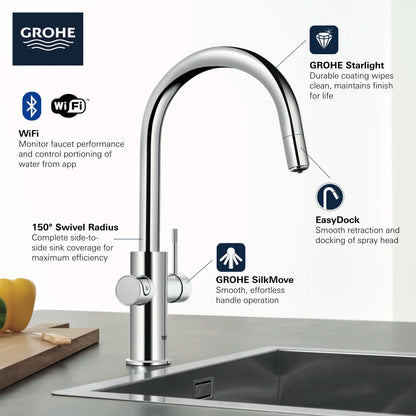 Grohe Blue Single-Handle Pull Down Kitchen Faucet Single Spray with Chilled & Sparkling Water