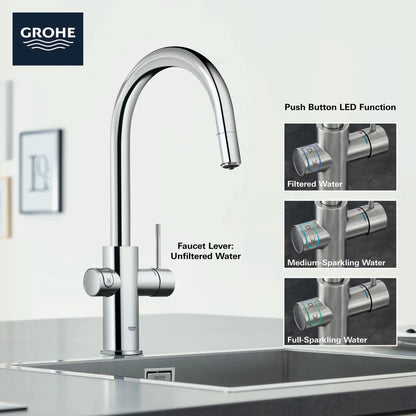 Grohe Blue Single-Handle Pull Down Kitchen Faucet Single Spray with Chilled & Sparkling Water