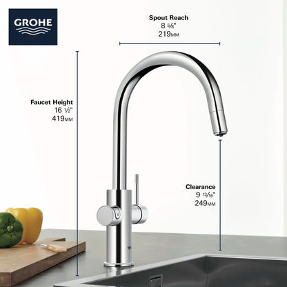 Grohe Blue Single-Handle Pull Down Kitchen Faucet Single Spray with Chilled & Sparkling Water