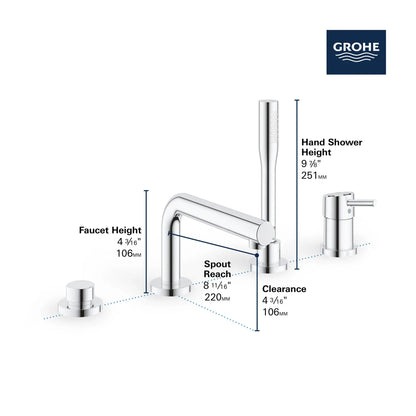 Grohe Concetto 4-Hole Single-Handle Deck Mount Roman Tub Faucet 1.75 GPM Hand Shower