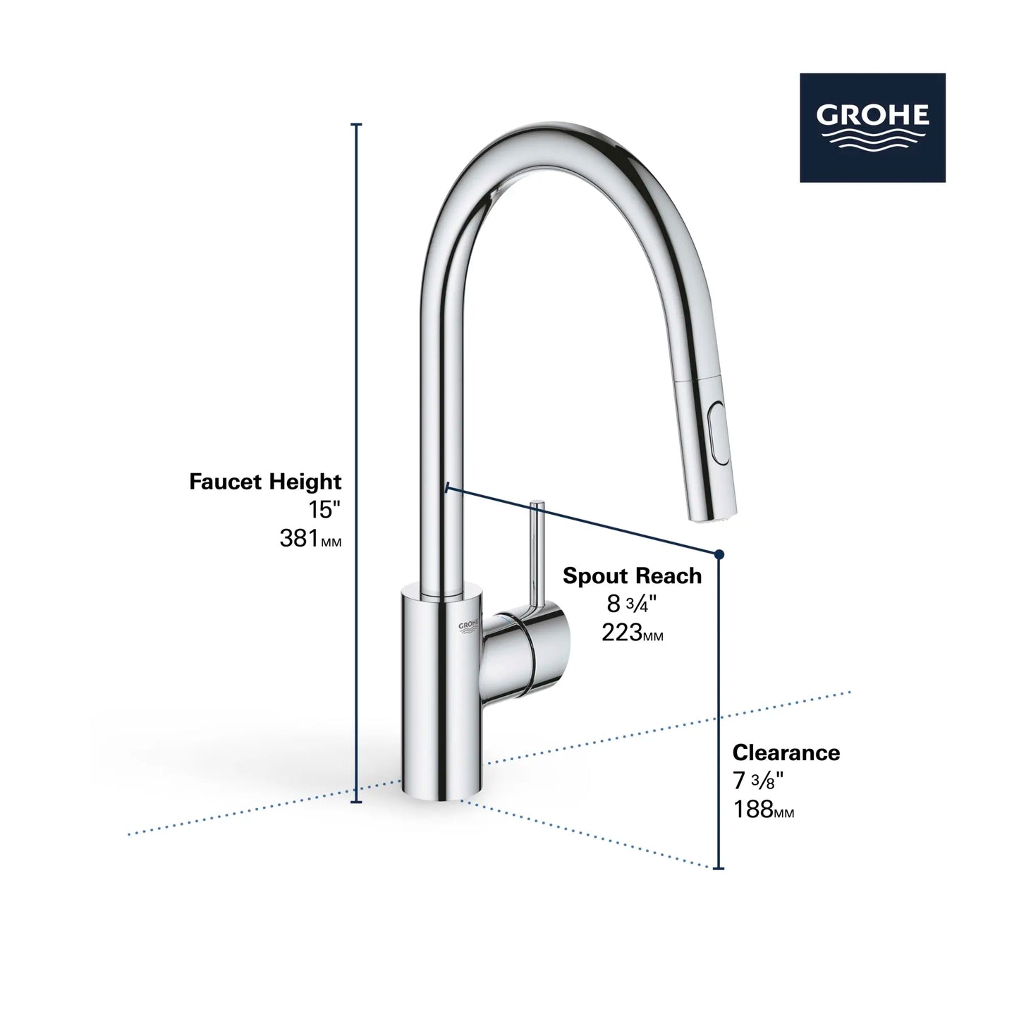 Grohe Concetto Single-Handle Pull Down Kitchen Faucet Dual Spray 5.7 L/min (1.5 gpm) - 31349