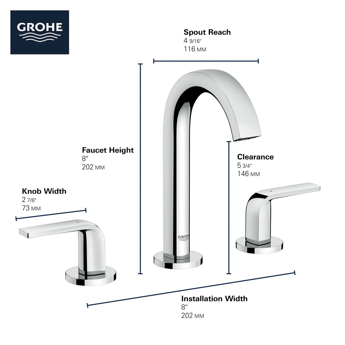 Grohe Defined 8" Widespread 2-Handle M-Size Bathroom Faucet 4.5 L/min (1.2 gpm) - 20597