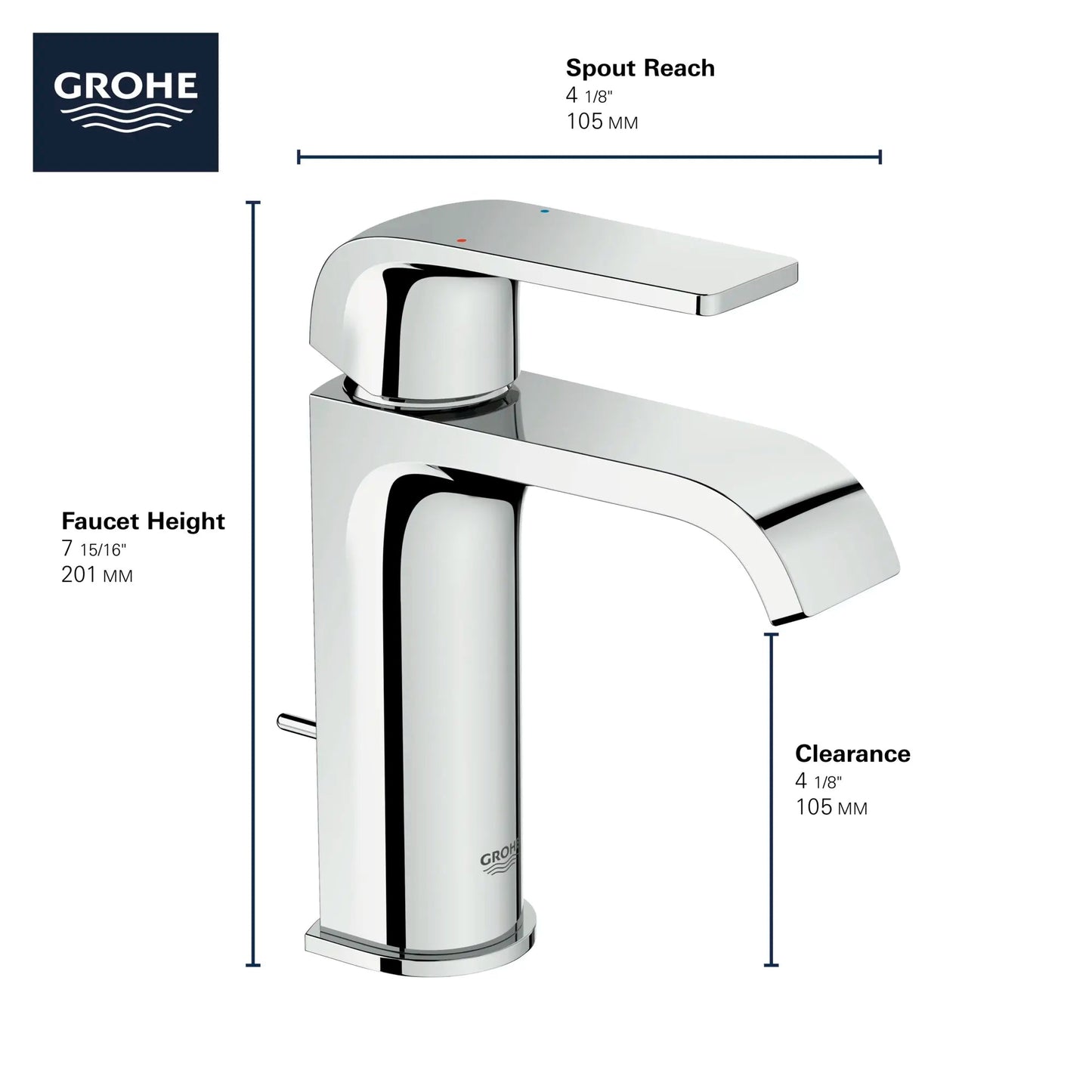 Grohe Defined Single Hole Single-Handle S-Size Bathroom Faucet 4.5 L/min (1.2 gpm) - 23868