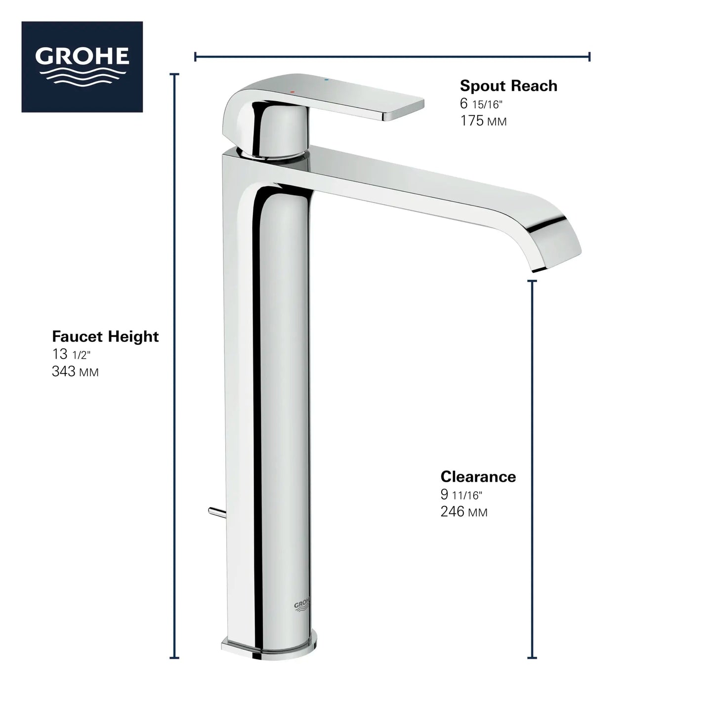 Grohe Defined Single Hole Single-Handle Deck Mount Vessel Sink Faucet 4.5 L/min (1.2 gpm) - 23869