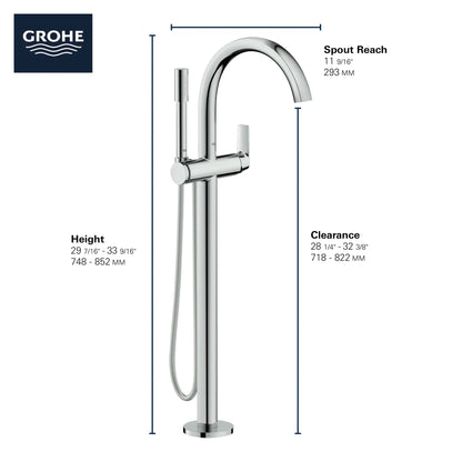 Grohe Defined Single-Handle Freestanding Tub Faucet with 1.75 GPM Hand Shower