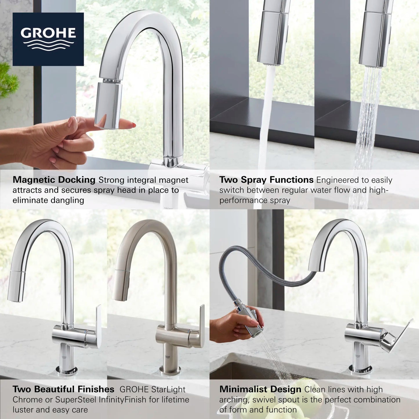 Grohe Defined Single-Handle Pull Down Kitchen Faucet Dual Spray 1.75 gpm - 30377