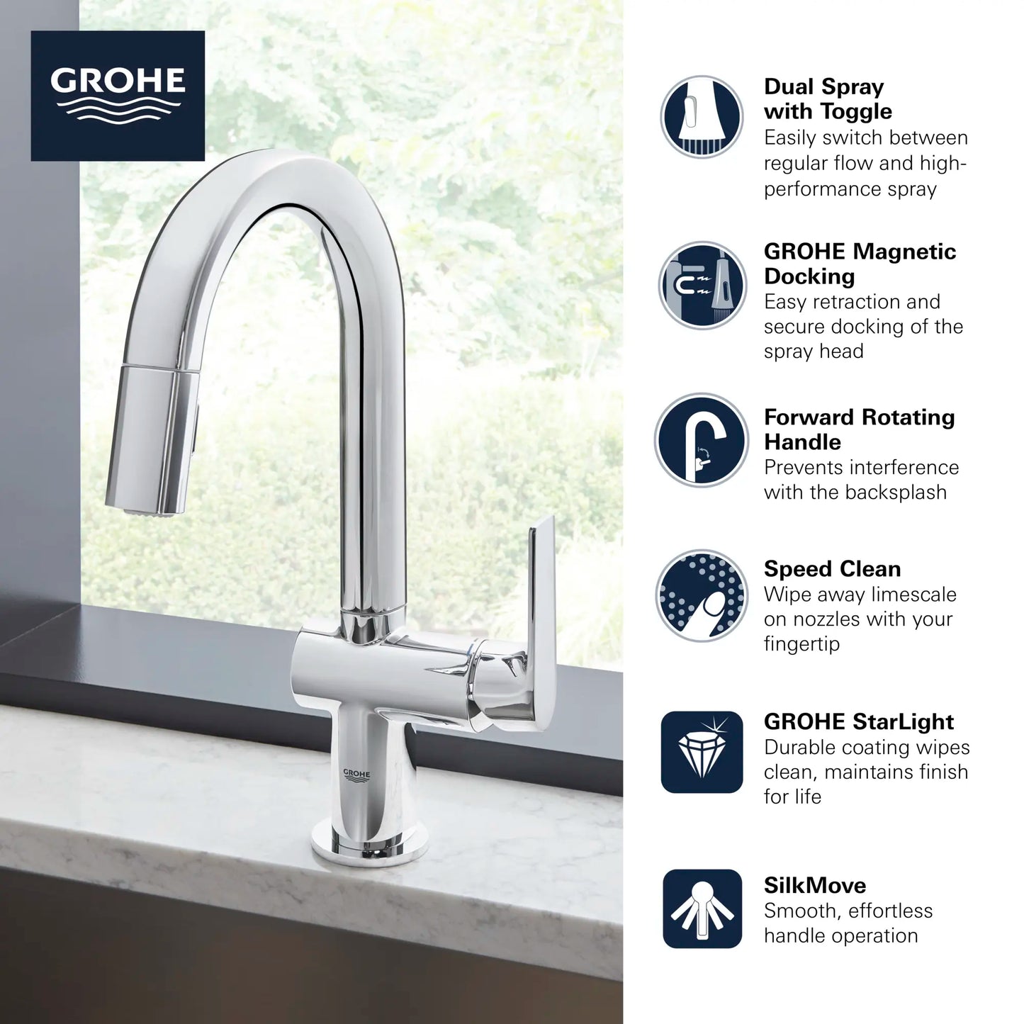 Grohe Defined Single-Handle Pull Down Dual Spray Bar Faucet 1.75 gpm - 30378