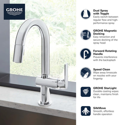 Grohe Defined Single-Handle Pull Down Dual Spray Bar Faucet 1.75 gpm - 30378