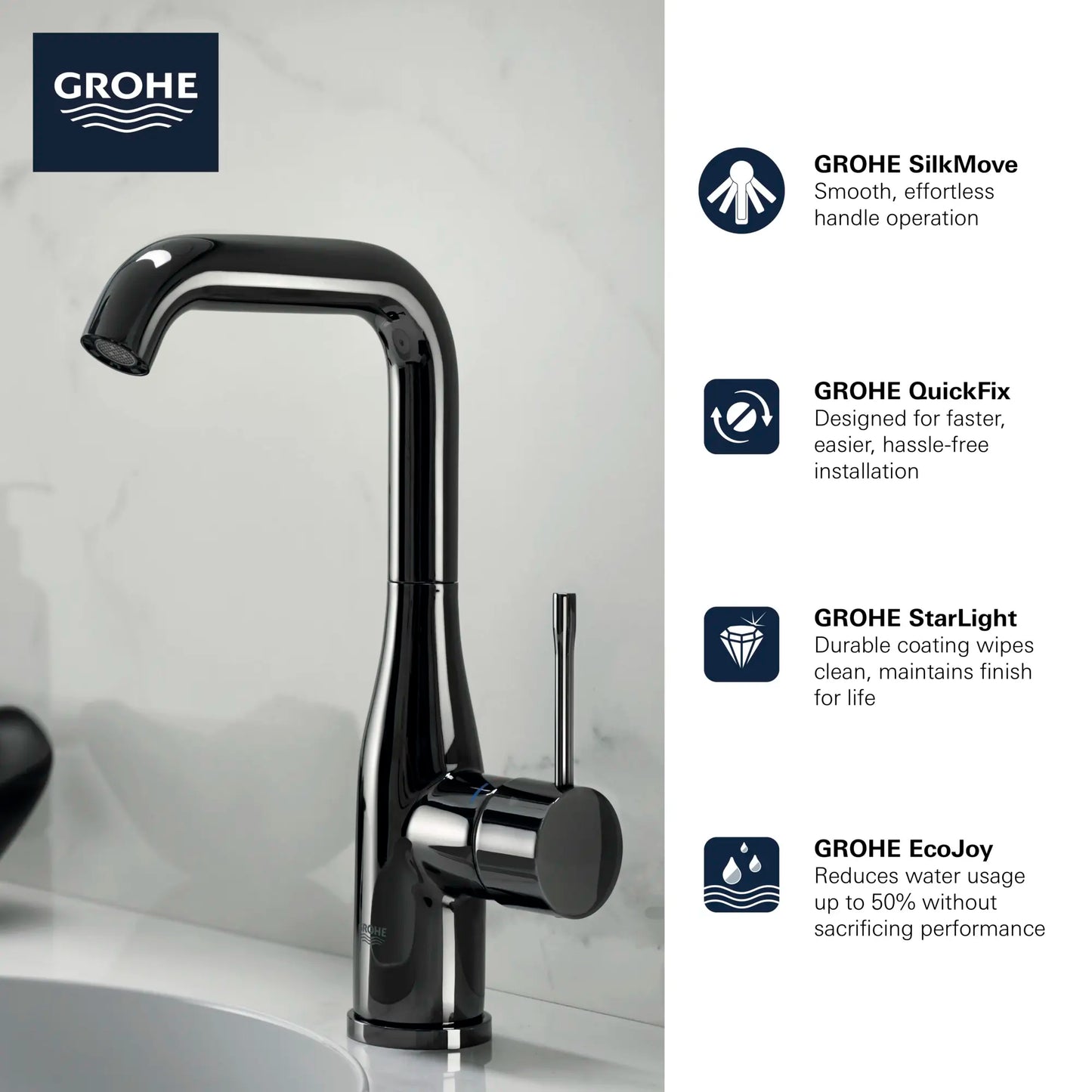 Grohe Essence Single Hole Single-Handle L-Size Bathroom Faucet 4.5 L/min (1.2 gpm) - 23486
