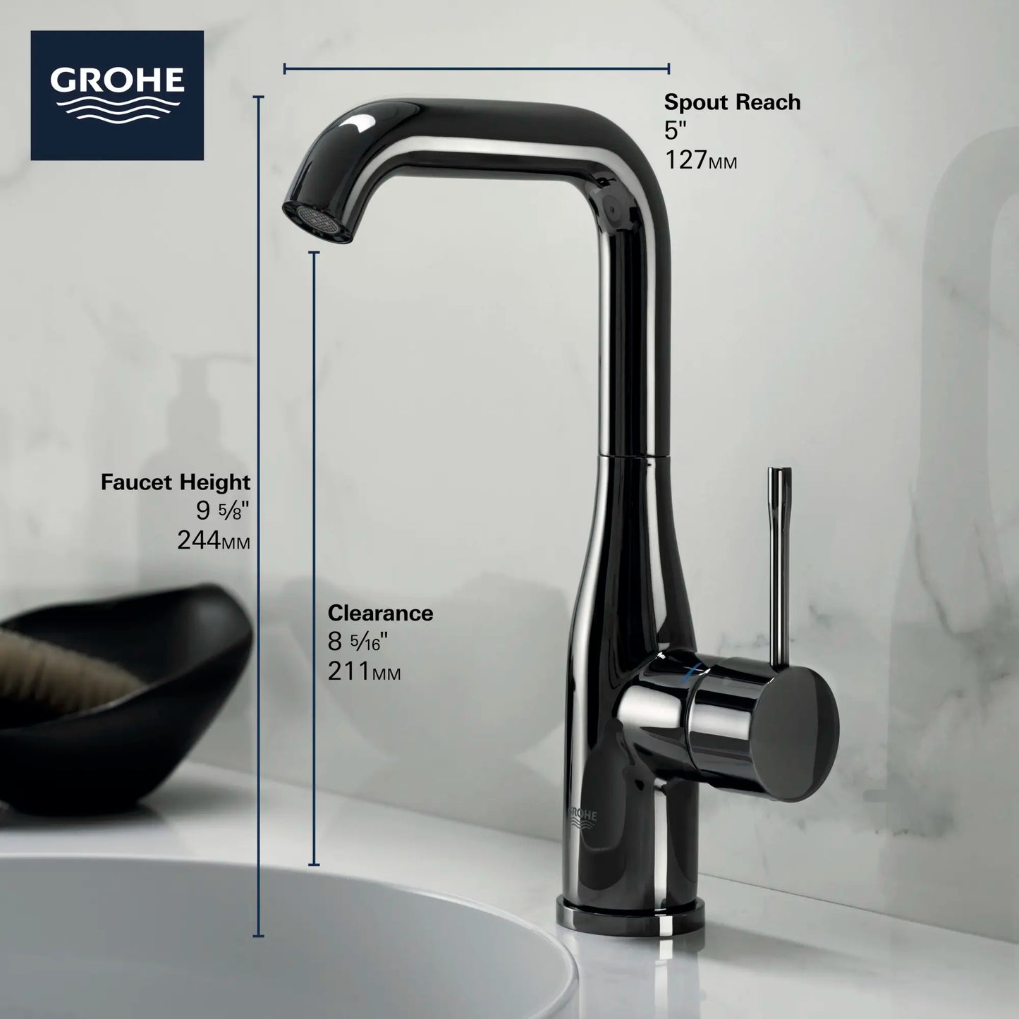 Grohe Essence Single Hole Single-Handle L-Size Bathroom Faucet 4.5 L/min (1.2 gpm) - 23486