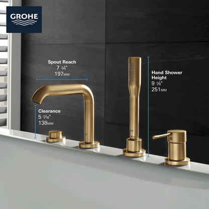 Grohe Essence 4-Hole Single-Handle Deck Mount Roman Tub Faucet with 6.6 L/min (1.75 gpm) Hand Shower - 19578