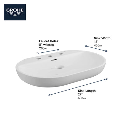 Grohe Essence Wall Mount 27" Bathroom Sink, 3-Hole