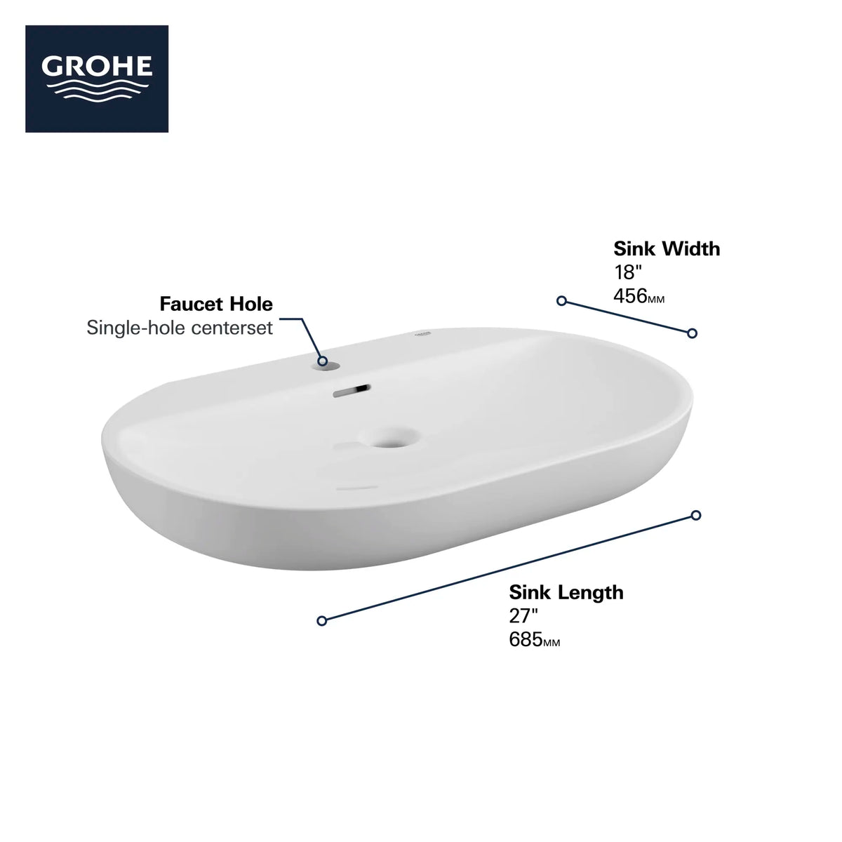 Grohe Essence Wall Mount 27" Bathroom Sink, 1-Hole