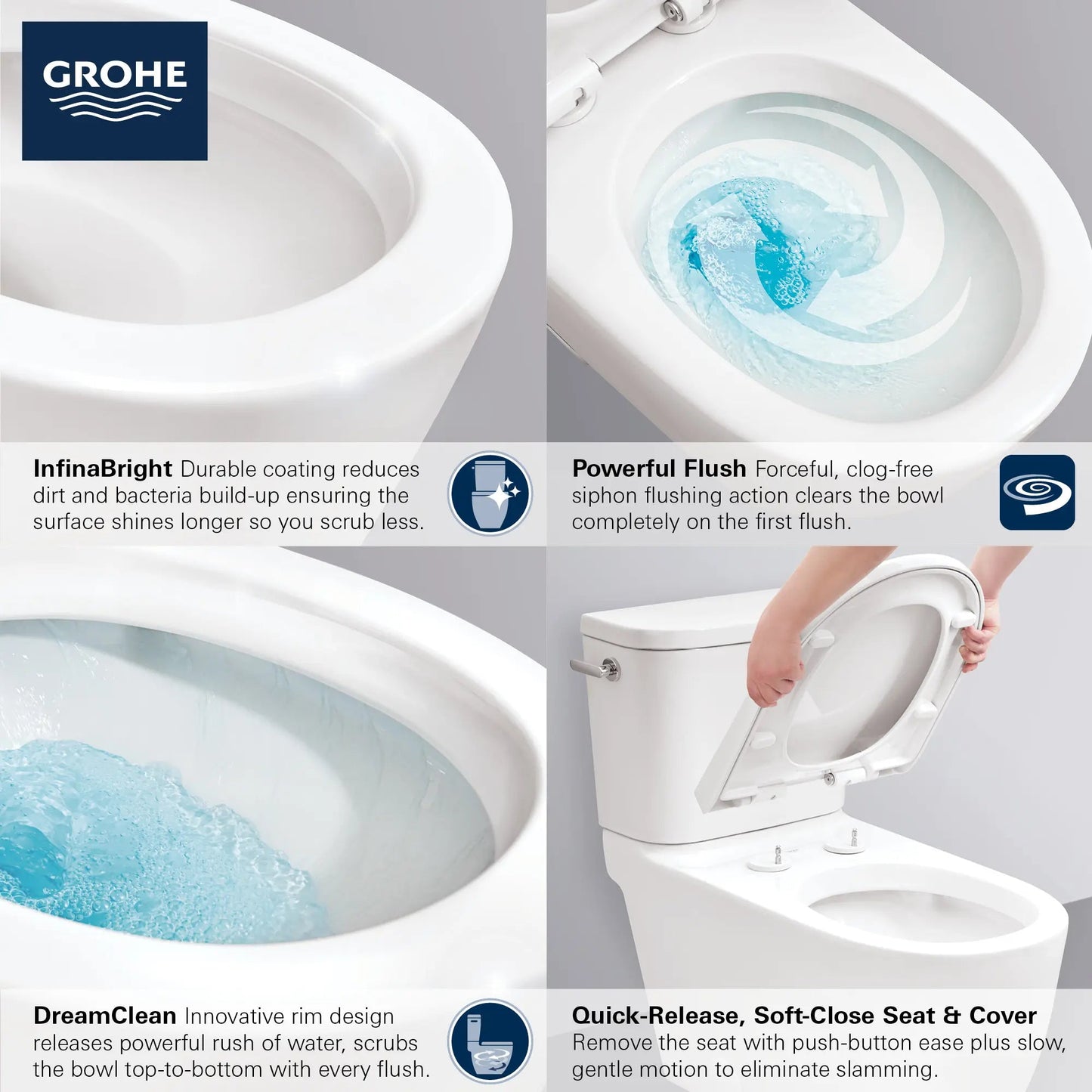 Grohe Essence Two-Piece Right Height Elongated Toilet With Seat 1.28 GPF, Left-Hand Trip Lever
