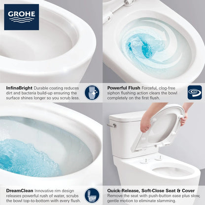 Grohe Essence Two-Piece Right Height Elongated Toilet With Seat 1.28 GPF, Left-Hand Trip Lever
