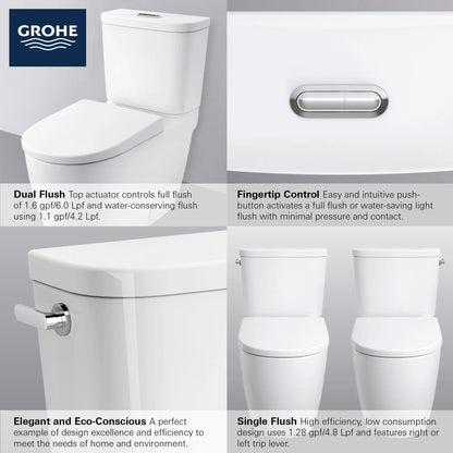 Grohe Essence Two-Piece Right Height Elongated Toilet With Seat 1.28 GPF, Left-Hand Trip Lever