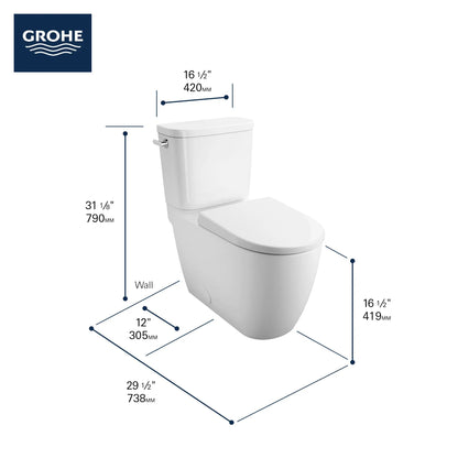 Grohe Essence Two-Piece Right Height Elongated Toilet With Seat 1.28 GPF, Left-Hand Trip Lever