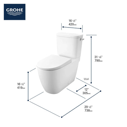 Grohe Essence 2-Piece 4.8 Lpf (1.28 Gpf) Right-Hand Trip Lever Right Height Elongated Toilet - 39676