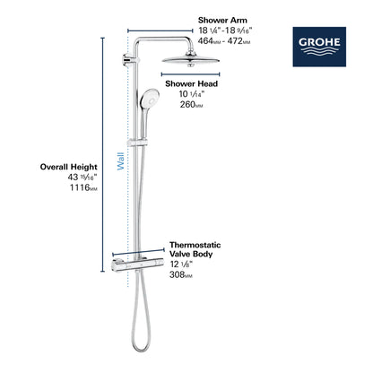 Grohe Euphoria 260 CoolTouch Thermostatic Shower System, 1.75 gpm - 26128
