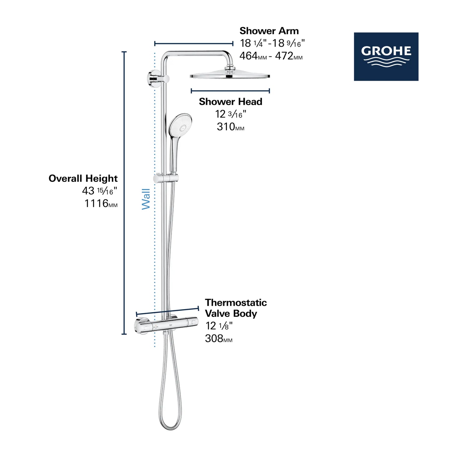 Grohe Euphoria 310 CoolTouch Thermostatic Shower System, 1.75gpm - 26726