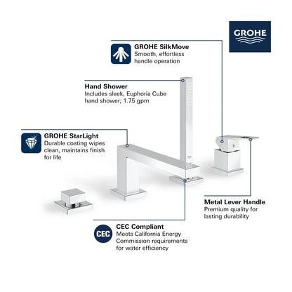 Grohe Eurocube 4-Hole Single-Handle Deck Mount Roman Tub Faucet with (1.75 gpm) Hand Shower