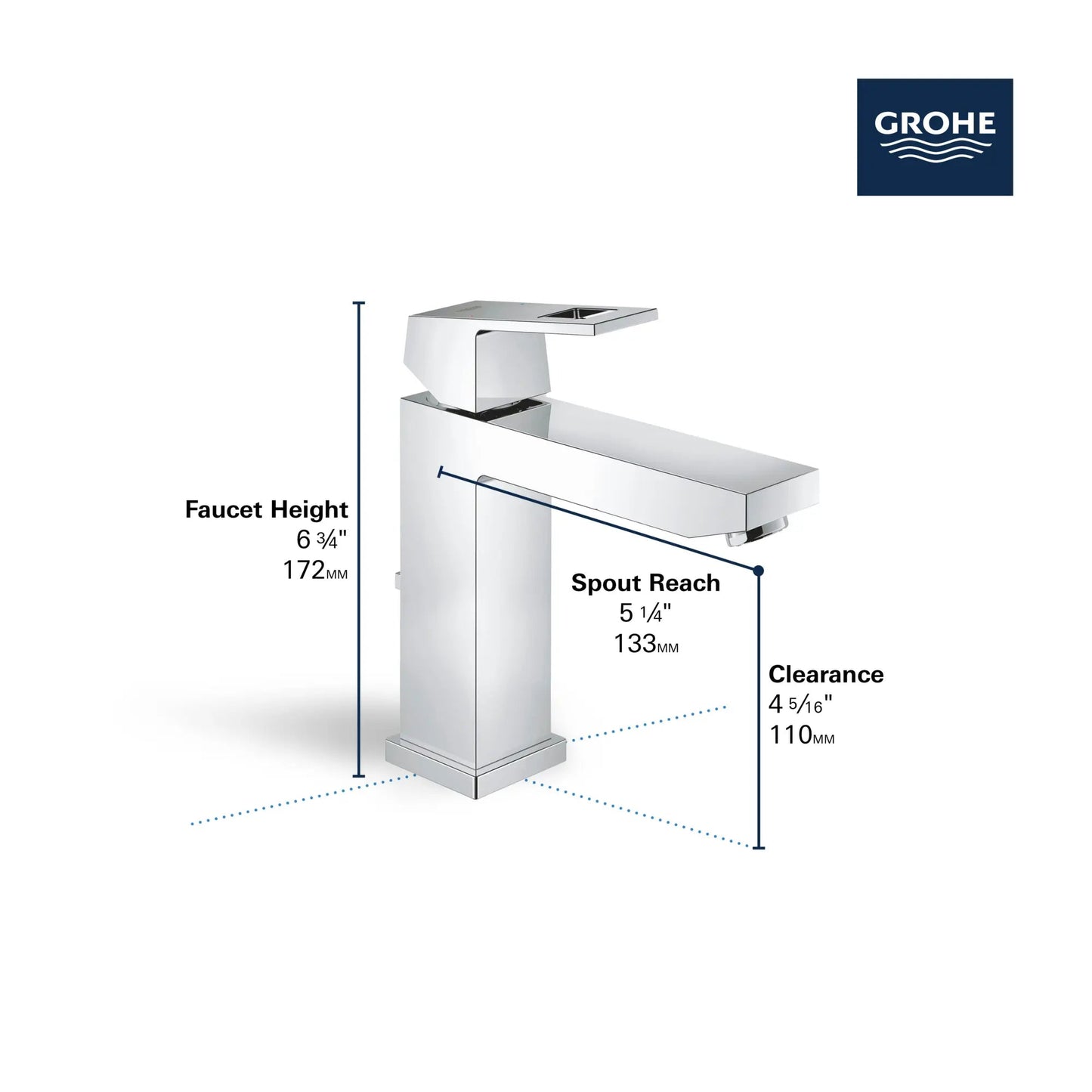 Grohe Eurocube Single Hole Single-Handle M-Size Bathroom Faucet, 1.2 GPM