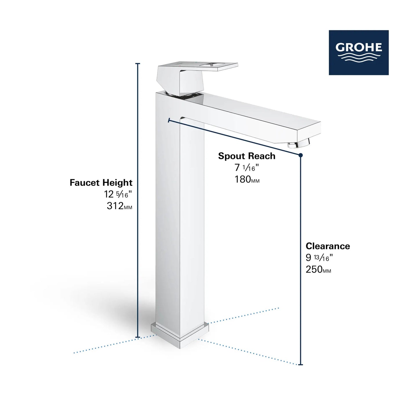 Grohe Eurocube Single Hole Single-Handle Deck Mount Vessel Sink Faucet 4.5 L/min (1.2 gpm) - 23671