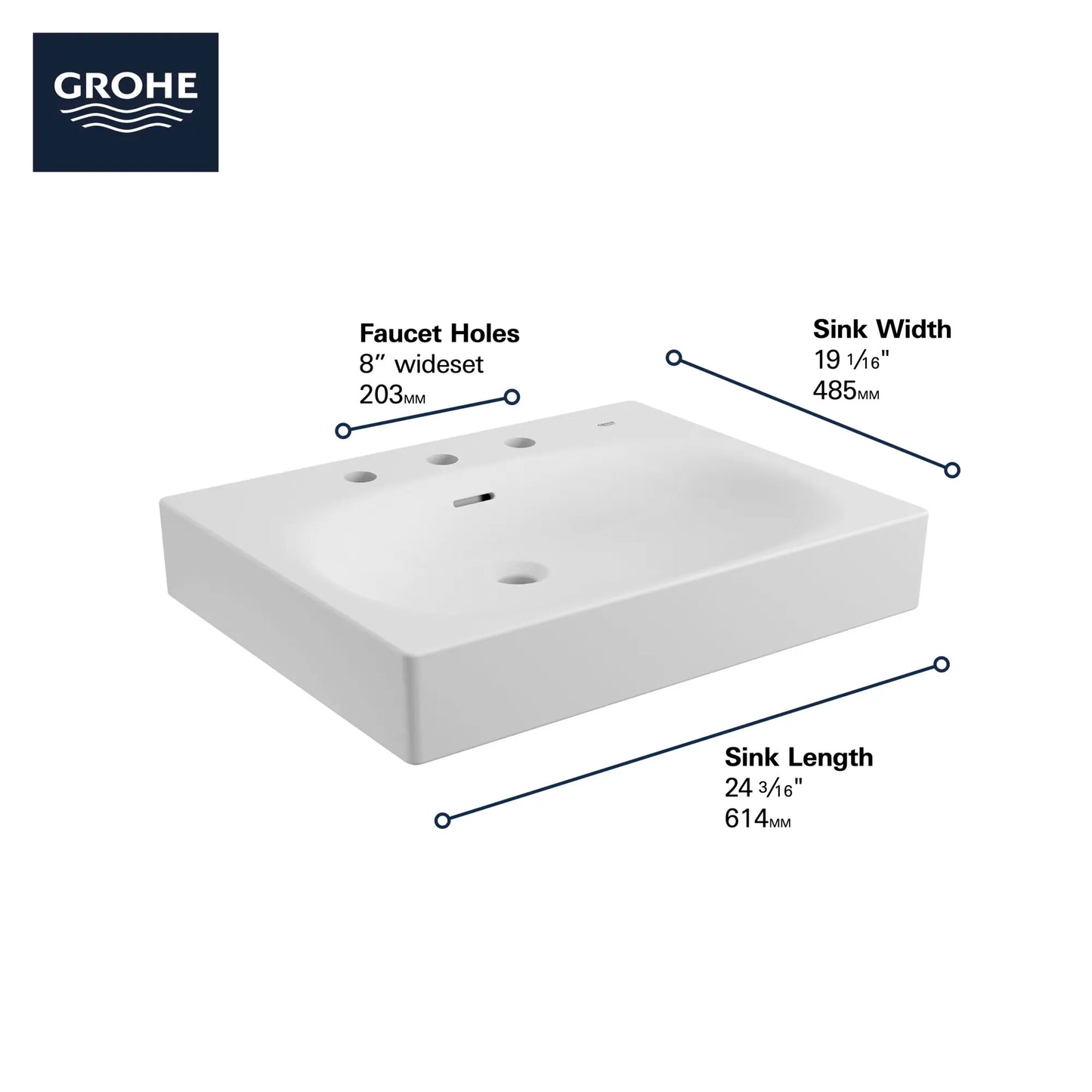 Grohe Wall Mount 24" Bathroom Sink, 3-Hole - 39655