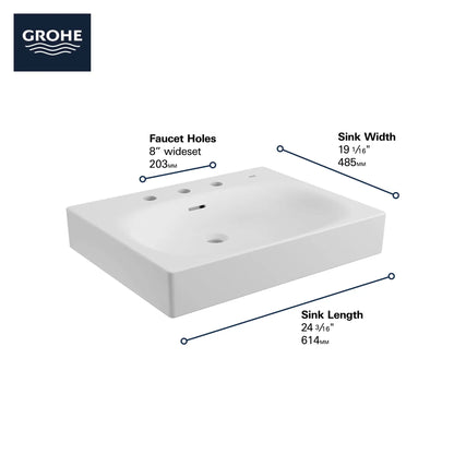 Grohe Wall Mount 24" Bathroom Sink, 3-Hole - 39655
