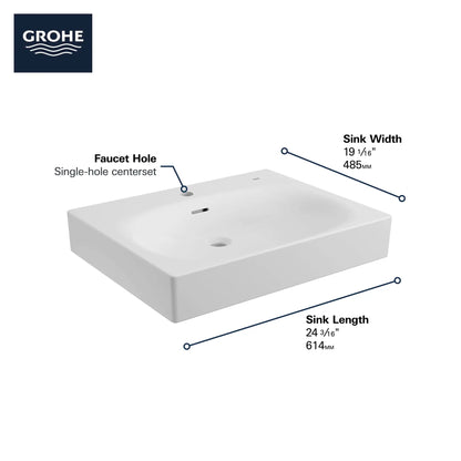 Grohe Eurocube Wall Mount 24" Bathroom Sink, 1-Hole - 39656