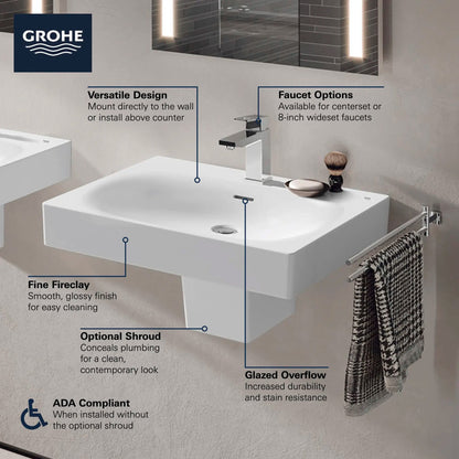 Grohe Eurocube Wall Mount 24" Bathroom Sink, 1-Hole - 39656
