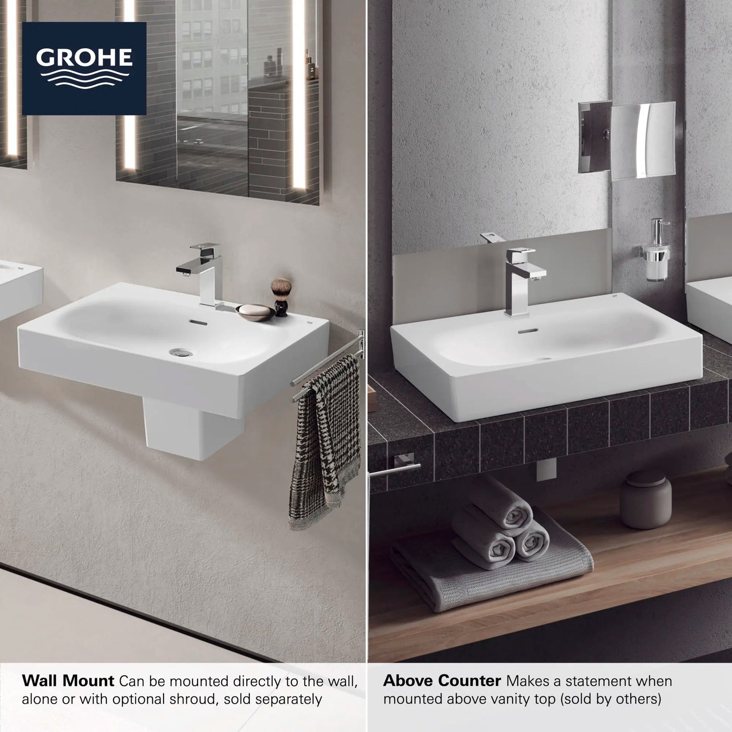 Grohe Eurocube Wall Mount 24" Bathroom Sink, 1-Hole - 39656