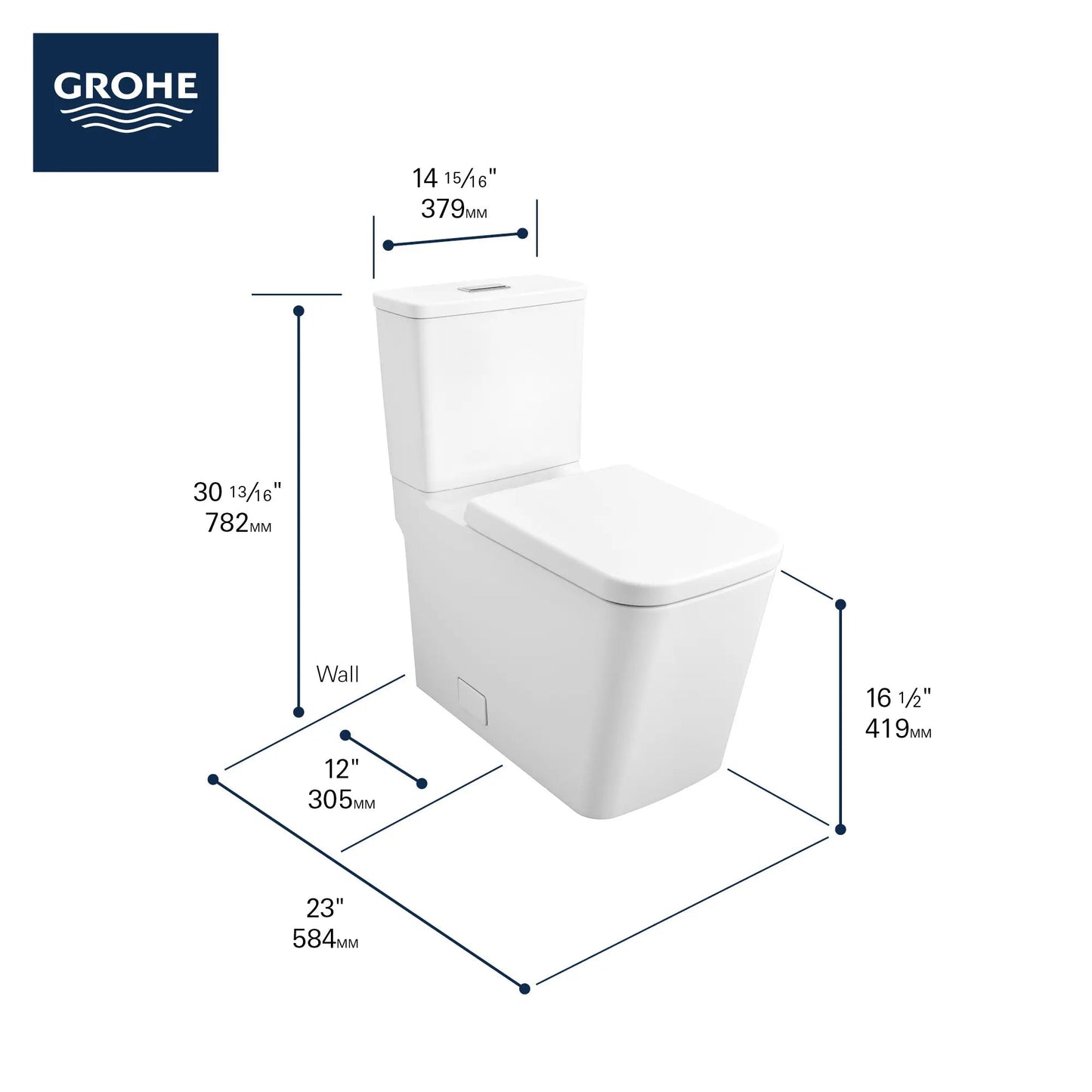 Grohe Eurocube Two-Piece Elongated Dual Flush Toilet 1.28/1.0 GPF - 39661
