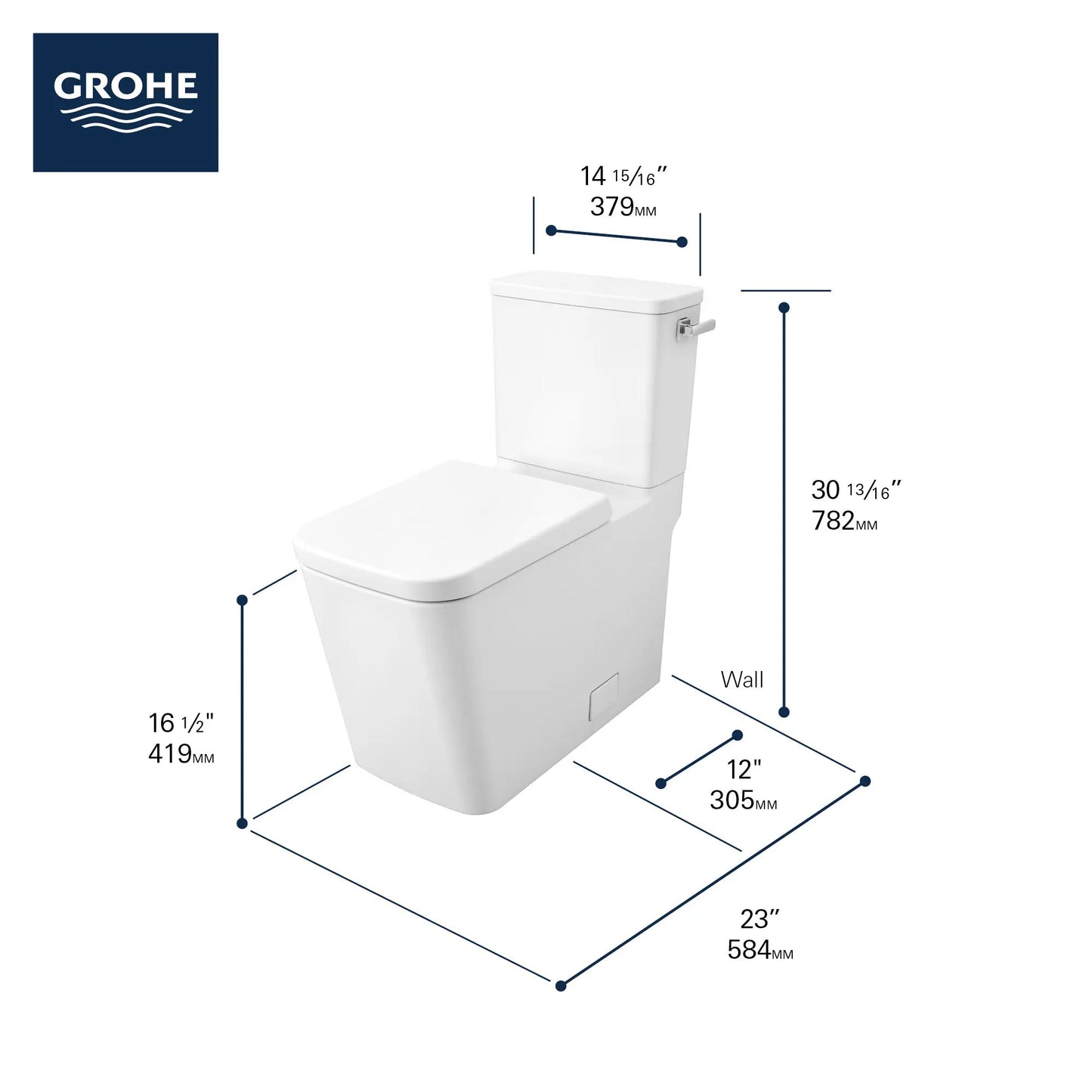 Grohe Eurocube 2-piece 4.8 Lpf (1.28 gpf) Right-Hand Trip Lever Right Height Elongated Toilet - 39662